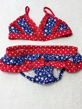 Children's Place Red & Blue Stars Ruffle Two-Piece Swimsuit 4th of July, USA